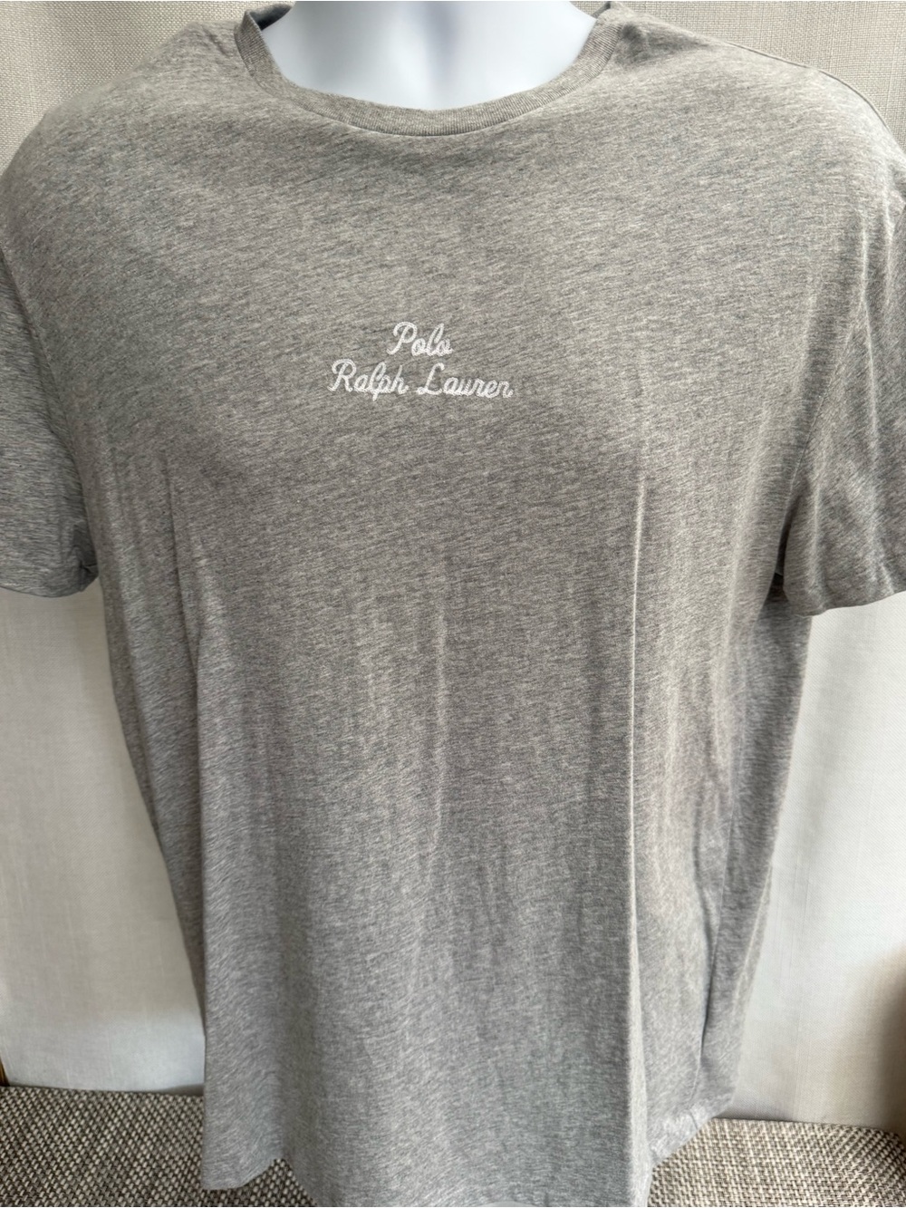 Ralph Lauren Heather Gray Script Logo Crew Neck T‑Shirt
